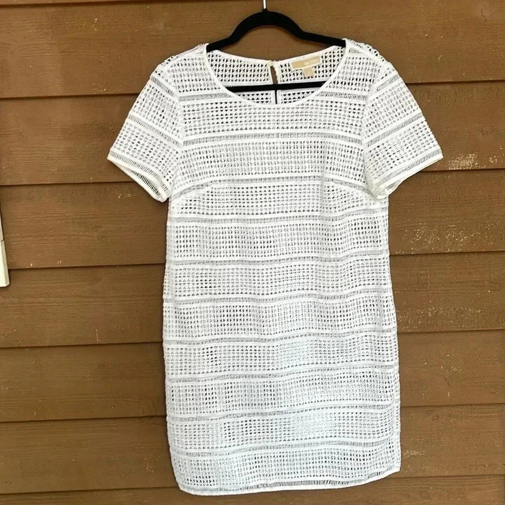 Michael Kors Sheer Geometrical Patterned White Dress Size Medium